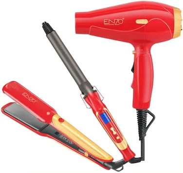 PrecisionWare Enzo EN-6305A Professional 3-in-1 Hair Styling Package, 1845 W 45W/55W-Includes High-Power Hair Dryer, Ceramic Straightener, Curling Iron -Intl Version