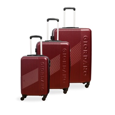 GIORDANO Logo Series Luggage Set Maroon, 3 Piece ABS Hard Shell Lightweight Durable 4 Wheels Suitcase Trolley Bag With Secure 3 Digits Number Lock. (20/24/28 INCH )