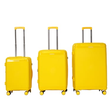 Giordano League Luggage Set PP Hardshell Travel Business Suitcase, Durable Hardside Unbreakable Lightweight Expandable Anti-theft Zip 4 Double Wheel TSA Lock 3pcs Trolley (20+24+28 Inch).Yellow