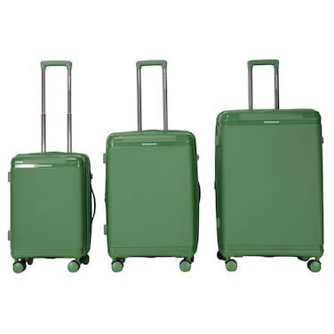 Giordano League Luggage Set PP Hardshell Travel Business Suitcase, Durable Hardside Unbreakable Lightweight Expandable Anti-theft Zip 4 Double Wheel TSA Lock 3pcs Trolley (20+24+28 Inch).Dark Green