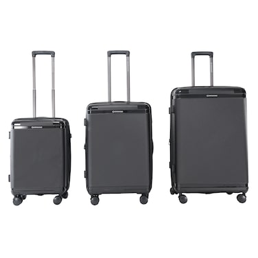 Giordano League Luggage Set PP Hardshell Travel Business Suitcase, Durable Hardside Unbreakable Lightweight Expandable Anti-theft Zip 4 Double Wheel TSA Lock 3pcs Trolley (20+24+28 Inch).Black