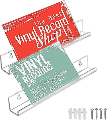 2PCS Clear Acrylic Vinyl Record Shelf Wall Hanger - Invisible Picture Ledge for Vinyl Album Storage