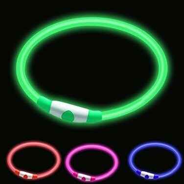 woeita LED Dog Collar,Glow Light Collar for Dogs,Ultra Bright USB Rechargeable Cut to Fit Any Size - Rechargeable Battery - Increased Visibility &amp; Safety For Your Pets(Green)