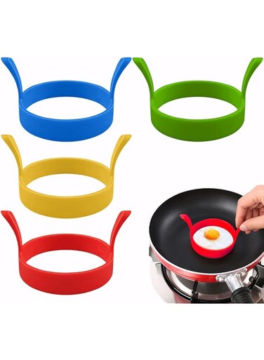 GNAFOTU 4 Pcs Silicone Egg Rings, Round Egg Ring Mold Non-Stick Fried Egg Ring Egg Cooking Rings Heat-Resistant Pancake Rings