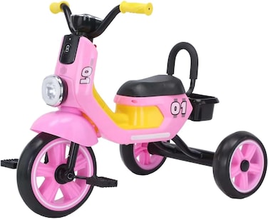 Lovely Baby Kids/Children Tricycle LB 2280 with Music &amp; Light, Steel Frame, EVA Wheels, Rear Basket, For The Ages 1-3 Years - Pink