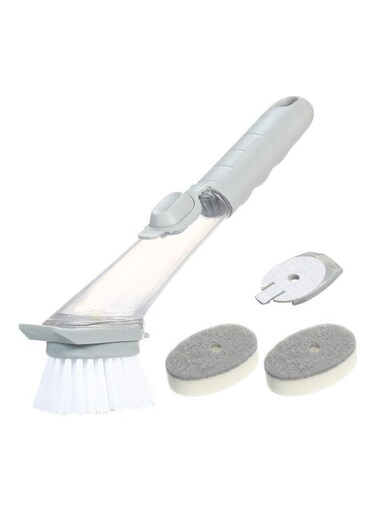 Dispensing Dish Brush with 1 Handle 3 Brush Heads Household Kitchen Washing Cleaning Tool for Pans Pots Sink grey 26.50*6.50*11.00cm