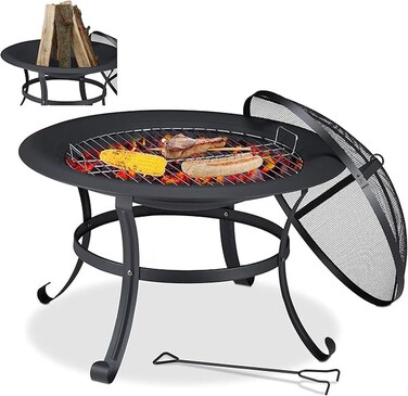 Outdoor Garden Fire Pit Camping BBQ Round Table Stove Black