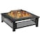 Garden Fire Pit Charcoal BBQ Table Outside Wood Burning Heater Square Stove Black