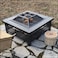 Garden Fire Pit Charcoal BBQ Table Outside Wood Burning Heater Square Stove Black