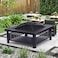 Garden Fire Pit Charcoal BBQ Table Outside Wood Burning Heater Square Stove Black