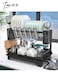2-Tier Dish Drying Rack for Kitchen Counter, Large Dish Drying Rack with Drainboard &amp; Utensil Holders, Rust-Proof Dish Drainers, Kitchen Organization 12.6x16.6x13.3 Inches - Black