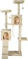 Cat tree tower activity center for indoor cats and kittens, Cat tree scratching post with Double perches, Dangling balls, Double cat condos, and Climbing ladder 180 cm (Beige)