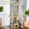 Cat tree tower activity center with Soft perch, Dangling ball, Multiple platforms, Double hammock, and Double condos, Multi-level tall cat tree for indoor cats 190 cm (Beige)