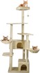 Cat tree tower activity center with Soft perch, Dangling ball, Multiple platforms, Double hammock, and Double condos, Multi-level tall cat tree for indoor cats 190 cm (Beige)