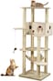 Cat tree tower activity center with Top platform, Sisal scratching post, Spacious cat condo, Cat toy, and Soft hammock, Multi-level cat tree tower for indoor cats 163 cm (Beige)