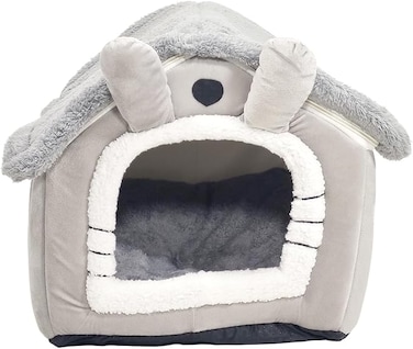 Pet bed with Durable zipper, Double sided cushion, and Non-slip bottom, Cozy &amp; Washable velvet cat bed, Suitable for small to medium pets, Machine washable pet bed 48 cm (Grey)