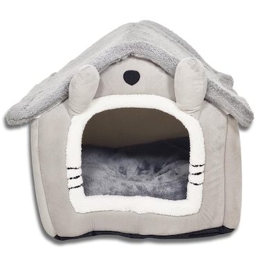 Cat house bed for indoor cats and small dogs, House shaped cat kennel with Durable zipper, Anti-skid bottom, and Double sided cushion, Comfortable pet sleeping bed 54 cm (Grey)