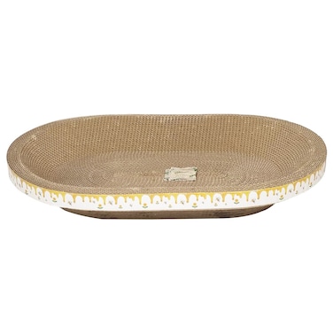 Cat scratcher with oval design, High-density, Recycle Board, and Reversible, Corrugated cat scratch pad with Catnip, Scratching lounge bed, Furniture Protection, Small to Large Cats 57cm (White)