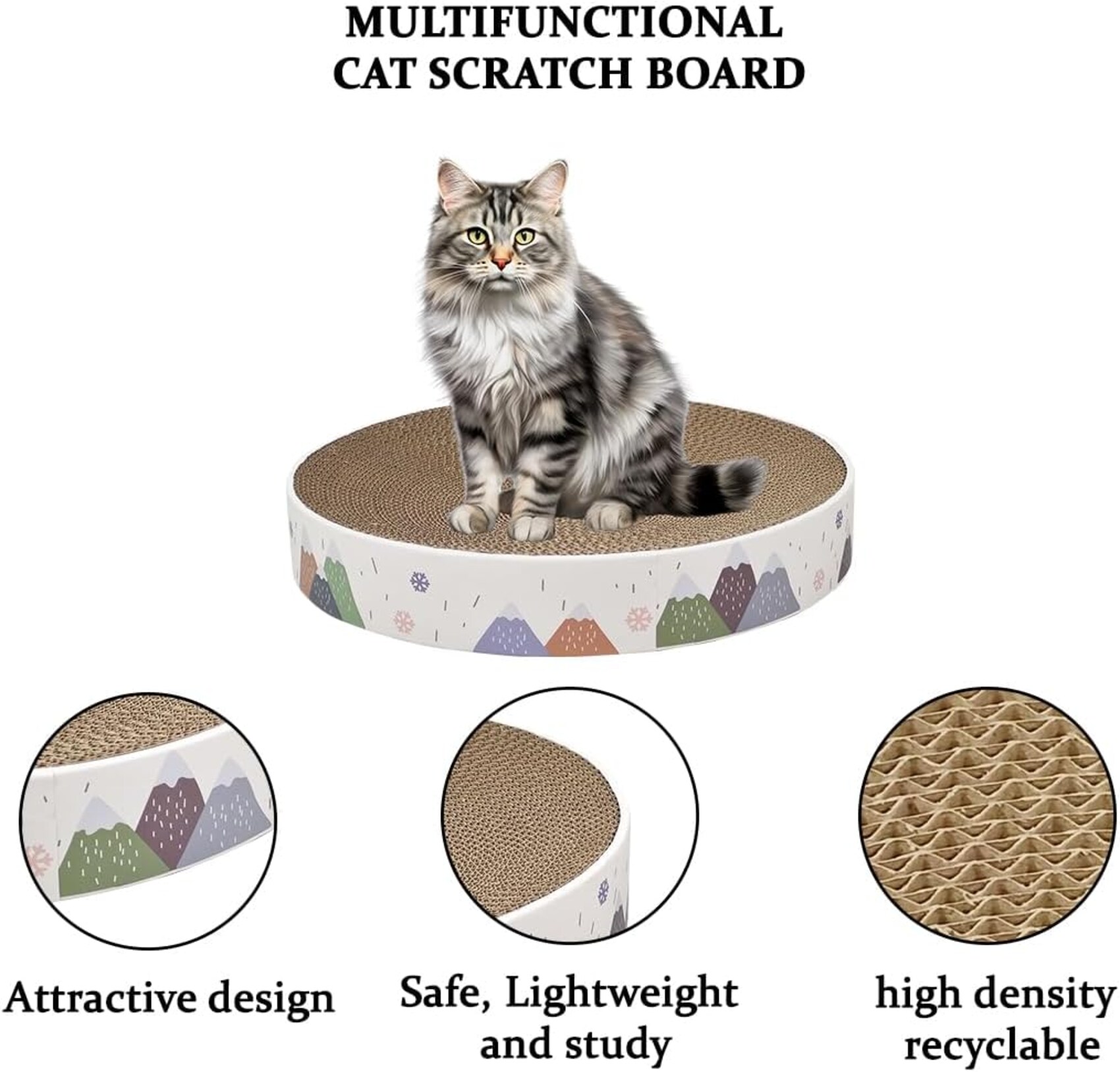 Round cat scratching pad for Indoor cats and kittens Durable corrugated cardboard claw grinder with Catnip Comfortable cat scratcher promotes healthy scratching habits 34 cm White Online Carrefour UAE