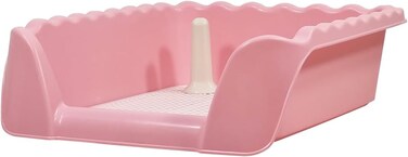 Dog potty tray for medium to large breeds, Splash-proof dog toilet with Raised fence, Column, and Detachable grid, Designated training toilet, Durable and easy to clean 53 cm (Pink)