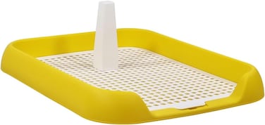 Dog potty tray with Column and Detachable grid design, Leak-proof dog toilet for small to medium breeds, Reusable dog training tray, Ideal for Indoor &amp; Outdoor 45 cm (Yellow)