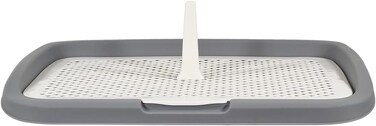 Dog training toilet with Column, and Detachable grid design, Dog potty training pad holder for small to medium indoor dogs, Reusable and washable dog toilet tray 48 cm (Grey)