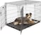 Dog Cage with 2 Main Doors, Removable Plastic Tray, Portable and Easy to Carry, Folding Metal Cage for Small Pets, Durable and Strong, Easy to Clean, Suitable for Home &amp; Outdoor Safety, 92cm (Black)