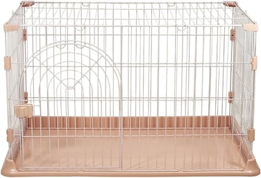 Indoor cat cage with Base widening buckle and door with push-pull switch, Thickened metal wire, Arched door design, Suitable for multiple cats, Easy to assemble and fordable cage (Pink)