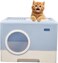Fully Enclosed cat litter box with Drawer, Litter scoop, and Sand filter holes, Anti-splashing cat toilet for indoor cats, Foldable cat litter box with Front entry and Top exit 52 cm (Blue)
