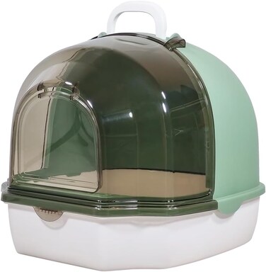 Enclosed cat litter box with Portable handle, Transparent cover, Litter scoop, and Sand drop filter, Anti-odor &amp; Leak-proof pet toilet for indoor cats and kittens 54 cm (White)