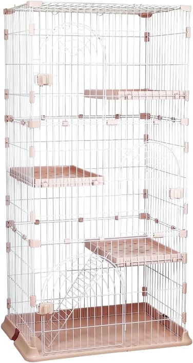 Cat cage for indoor cats and kittens, 4-tier cat cage playpen crate with Multiple Doors, Climbing ladder, and 3 Platforms, Suitable for multiple cats household, Easy to assemble 163 cm (Pink)