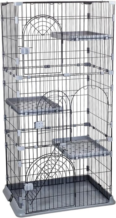 Cat cage with climbing ladder, 3 Platforms, and Multiple front doors, 3-layer cat cage playpen kennel for Indoor &amp; Outdoor, Durable metal wire cat cage ideal for Multiple cats 162 cm (Black)