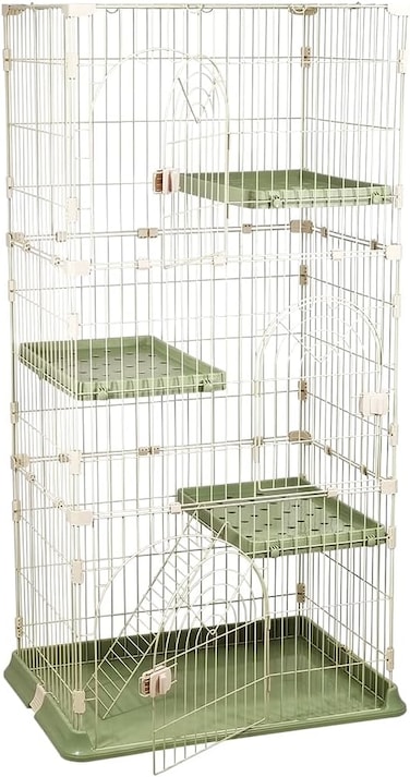 Cat cage with climbing ladder, 3 Platforms, and Multiple front doors, 3-layer cat cage playpen kennel for Indoor &amp; Outdoor, Durable metal wire cat cage ideal for Multiple cats 162 cm (Green)