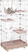 Cat cage for All-sized cats, 4-tire cat cage with Hammock, Widened perch, Climbing ladder, Slide-out tray, and Universal wheels, Multi-layer cat cage, Ideal for indoor &amp; outdoor 145 cm (Pink)