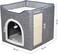 Cat beds with Side scratcher, Flurry Ball, and Foldable design, Cat house for Indoor cats, Multi-level bed space, Reversible cushion, and Washable, Easy to clean 40 cm (Grey)
