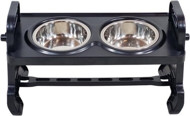 Elevated Dog bowls with 3 Adjustable Height, Pet feeder, and water bowls, Portable Design and Anti-slip pads, Feeding bowl with Durable frame, Easy assembly, Cats &amp; Small to Medium Dog, 36 cm (Black)