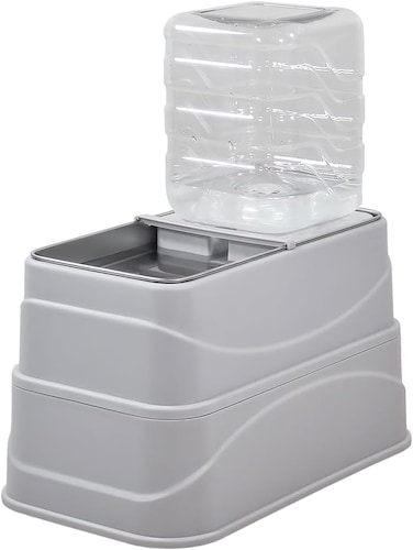 Automatic pet water dispenser with Gravity design, Transparent water tank, Stainless steel bowl, and Non-slip rubber, Detachable water feeder for All-sized breeds 41 cm (Grey)