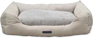Rectangular Pet Bed with Plush Material, Soft and Cozy Cushion with Non-slip button, Sleeping sofa with Removable cushion, Tear-proof, Idea for Small to Medium breeds, Soft Edges, 75 cm (Beige)