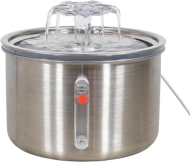Stainless steel cat water fountain for cats and small dogs, 2.2L large capacity automatic pet water fountain with Water level window, Faucet kit, Filtration system, and Water pump (19 cm)