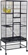 Large metal bird cage with Swing hammock, Natural wooden perch, Wide platforms and Stairs, Parrot cage with Rolling stand, Pull-out tray, and Large front doors, Small to Medium birds, 180 cm (Black)