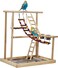 Wooden bird stand, Interactive bird play stand with Swinging perch, Feeding cups, Climbing ladders, Removable tray, and Anti-slip bottom, Ideal for small to medium-sized birds 54 cm (Beige)