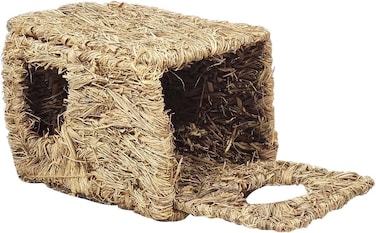 Grass house for Rabbit, Ferret, and Guinea Pig, Bunny grass mat, Folding grass house for small pets, Eco-friendly grass shelter, Natural grass house for Cages, Stackable and Portable 30 cm (Beige)