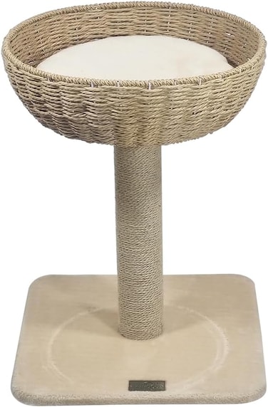 Cat tree tower with Basket, Handwoven Nest Basket, Large Top Perch, Indoor cat tree for all ages and sizes, Natural sisal pillar, Soft plush cushion, and Thickened base 53 cm (Beige)