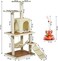 Multi-level cat tower with Hideaway Condo, Top perches, Hammock, and Cat toy, Indoor cat tree with Scratching posts, Climbing stairs, Cat play tower, Tower track toy with colorful balls 124cm (Beige)