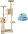Cat tower, Indoor cat tree with Soft plush covered, Condos, Top perches, and Climb stair, Multi-level cat tree tower with Cat tower track toy, 4 levels cat toy with colorful balls, 180 cm (Beige)