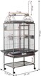 Large bird cage with Play Top, Metal wire, Feeding steel cups, Wooden perches, and Hanging bird toys, Indoor-Outdoor cage, Parrot Cage with Mesh Shelf, Pull-out tray, and Rolling Stand 222 cm (Black)