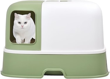 Enclosed cat litter box for indoor cats, Durable plastic cat litter box with Corridor type, Drawer design, Portable handle, Deodorant filter, and Litter scoop, Easy to clean 58 cm (Green)