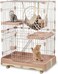 Large Cat Cage Indoor with Cozy Hammock - 2-Tier Metal Wire Cat Crate with 2 Lockable Doors - Climbing ladder, Removable Tray &amp; Universal Wheels - Easy Assembly, 102 cm (Pink, Medium)