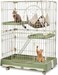 2-Tier Cat Cage Indoor - Metal Wire Cat Crate Playpen Kennel with 2 Lockable Doors, Climbing ladder, Removable Tray &amp;b Universal Wheels - Easy Assembly, 102 cm(Green, Medium)