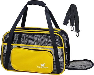 Portable pet travel bag with Top sided open, Handle, and Breathable Mesh cat carrier, Soft-sided pet carrier with Shoulder strap, comfortable mat &amp; Durable pet carrier for Travel, 40 cm (Yellow)